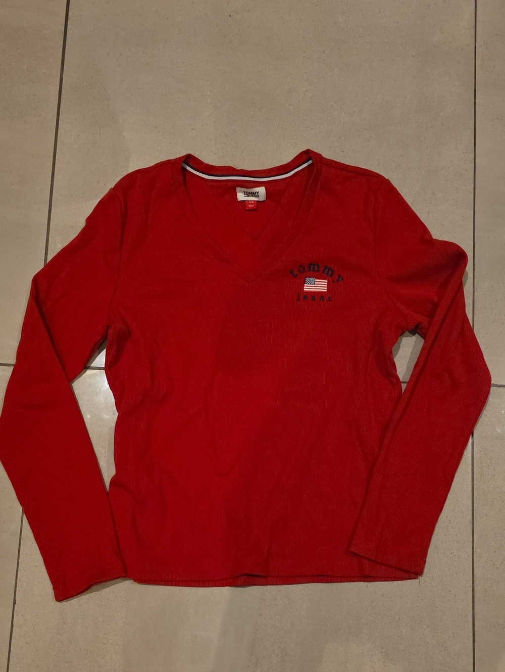 Tommy Hilfiger Red V-Neck Pullover Sweater